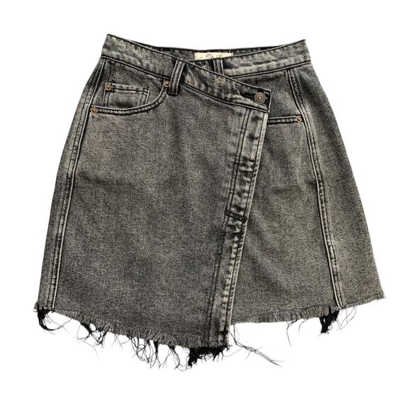 We The Free People Skirt Womens 24 Sulphur Black Parker Wrap Front Raw Hem Denim - Picture 1 of 14